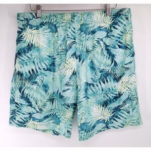 Hawaiian Authentics Blue Tropical Palm Leaf Print Board Shorts Mens Size XXL